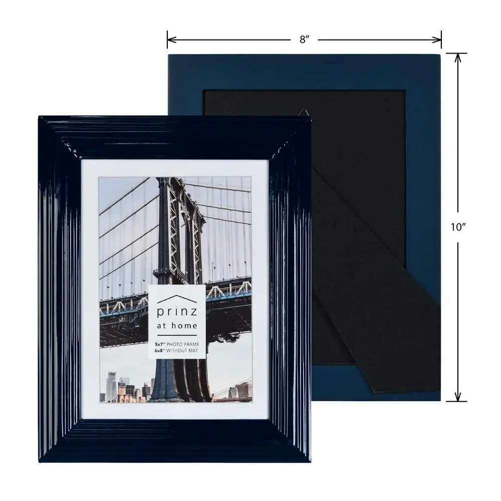 PRINZ Midtown High Gloss 5 x 7 Molded Modern‎ Picture Frame, Blue-Dark 5x7